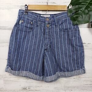 Arizona Vintage 90's High Rise Striped Blue Denim Shorts Juniors Size 9